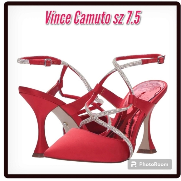 🔥TODAY ONLY 🔥Vince Camuto Red Shoes Heels Pointed Toe Satin New Sz 7.5 - Picture 2 of 9